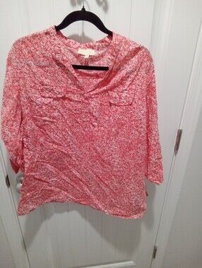 Lucy & Laurel Plus Size 1X Red & White Coral Pattern Long Sleeve Blouse